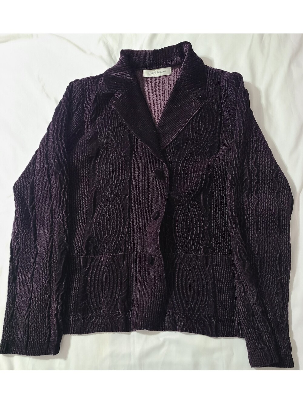 Vtg Harve Benard Crushed Velvet Textured Jacket Womens Size Large Purple Office